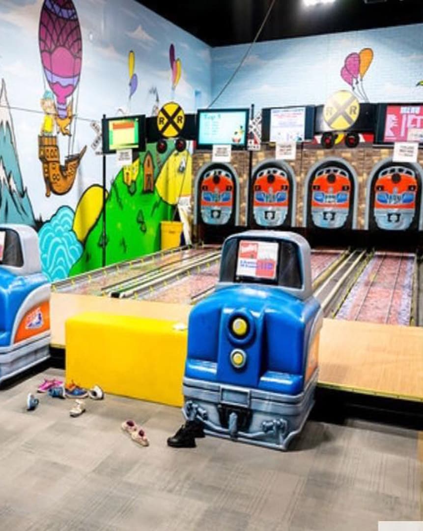 The mini bowling lanes and arcade at Kidsports